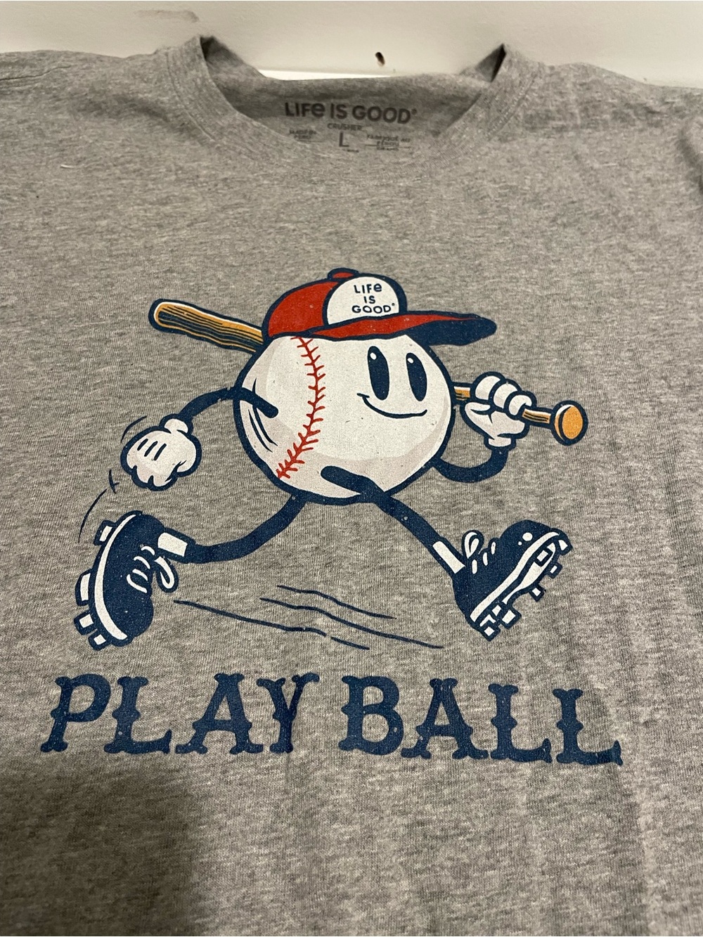 Life Is Good Brand Women's size Large Gray Crusher Tee Baseball Play Ball Shirt